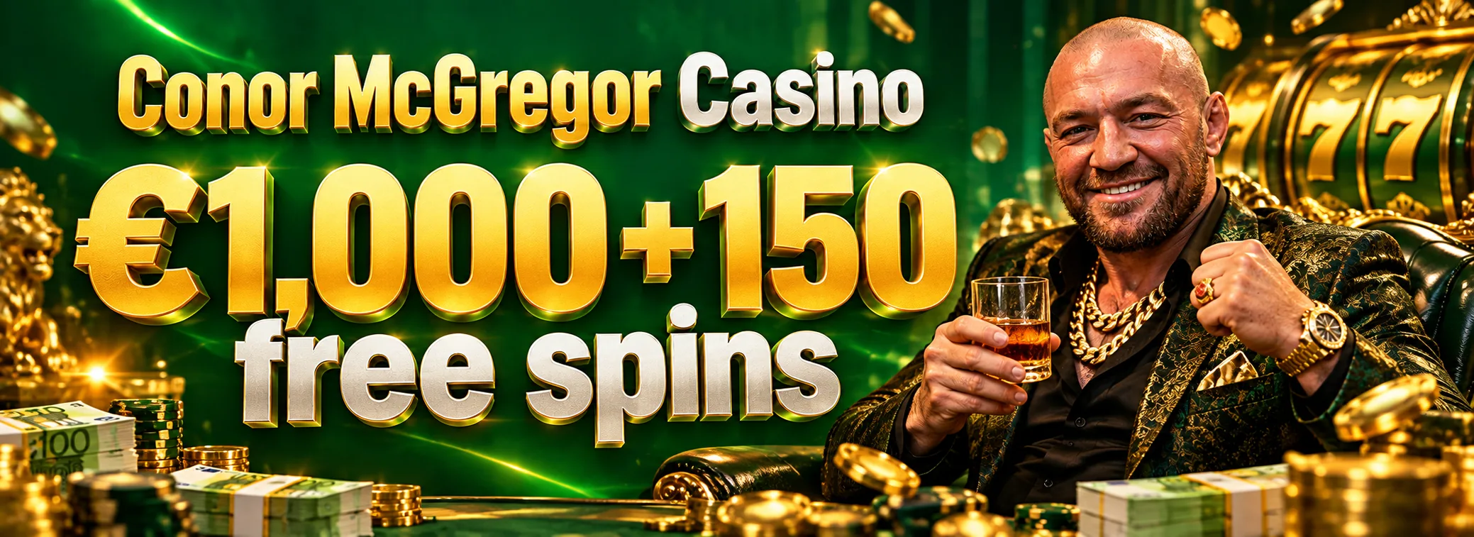 Conor McGregor Casino — First deposit: 100% up to €1,000 and 150 free spins — €1,000 + 150 FS
